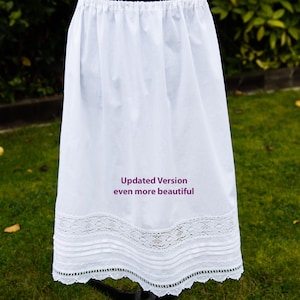 White Petticoat 100% Cotton Adorned with Handmade and Machine Made Lace Trims Victorian Waist Slip Dress and Skirt Extender Made in the UK