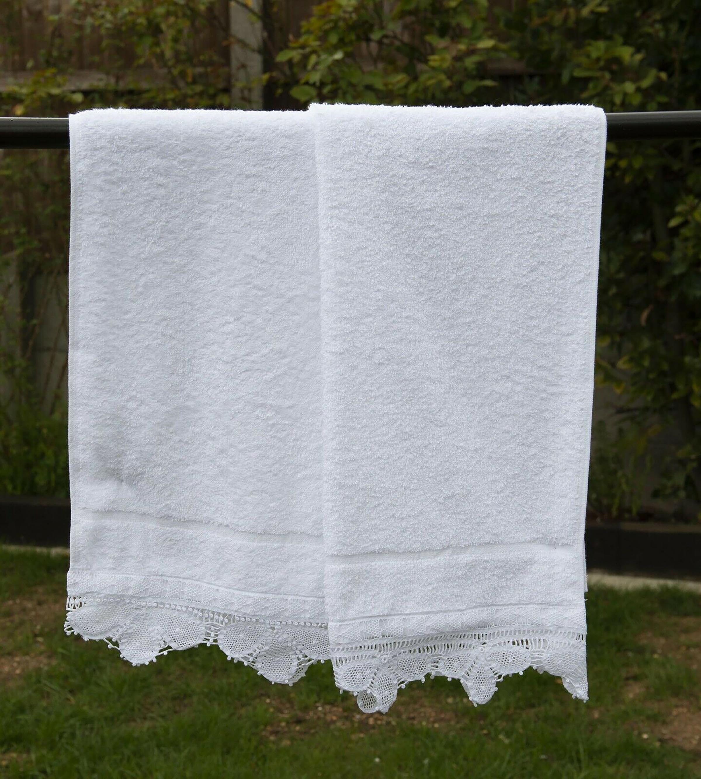 White Embroidered Hand Towels Handmade Lace Trims Egyptian Etsy