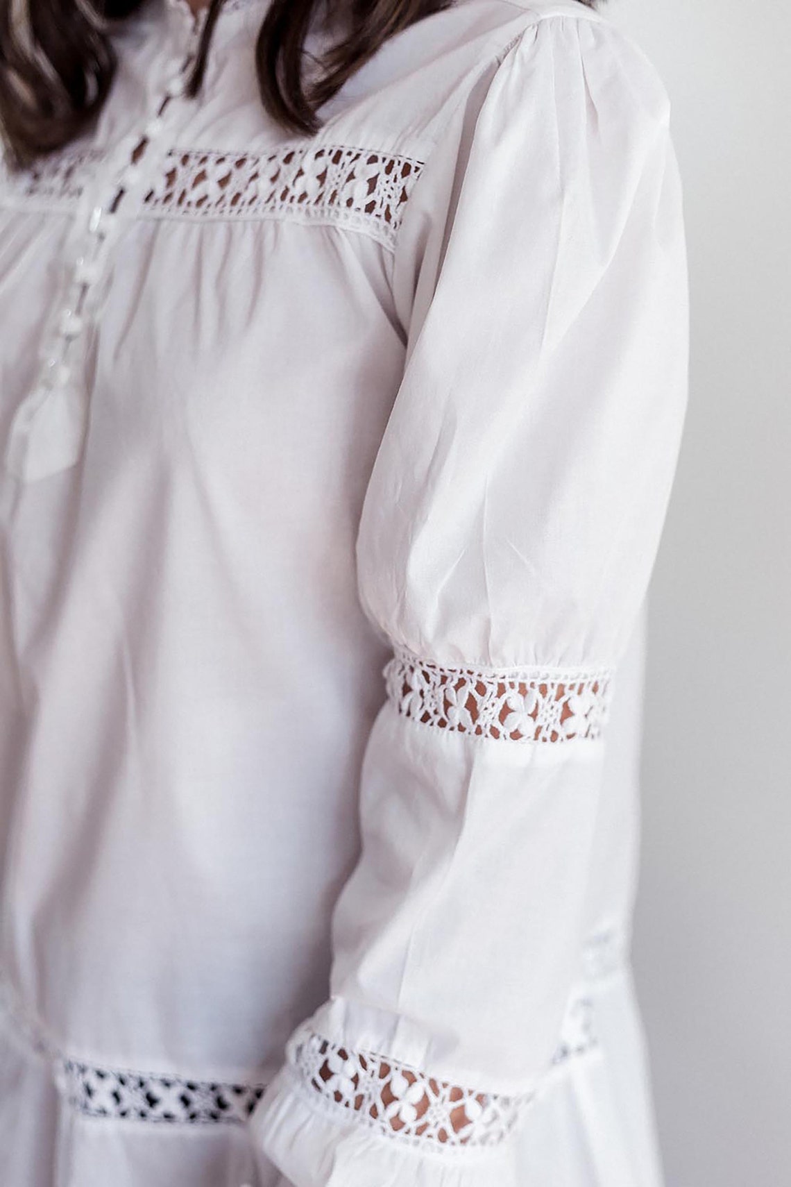 Puff Ruffle White Long Sleeve Lace Blouse for Women Etsy