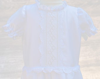 First Holy Communion Girl Dress Adorned with Handmade Lace Fully Lined 100% Cotton  - Made in the UK