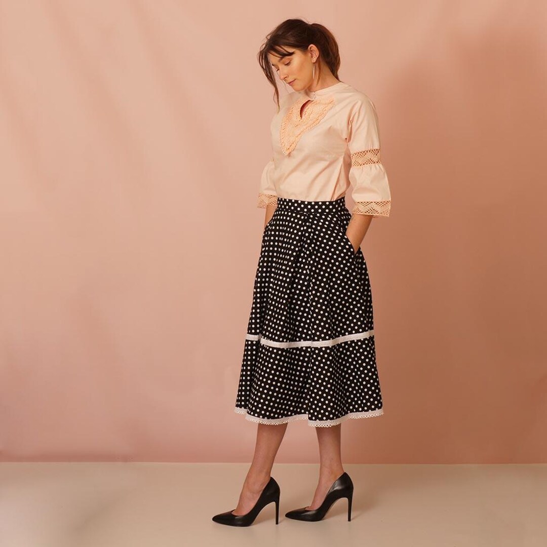 Slim Fit Polka Dot Midi Skirt