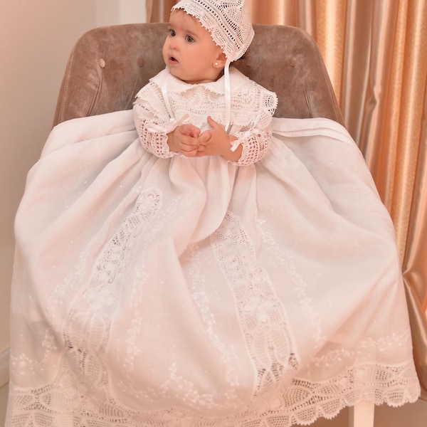 White Lace Christening Set with Crystal Bows main image 1