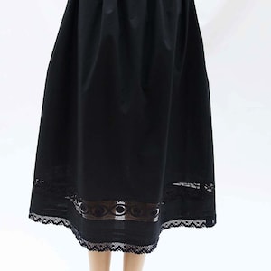 Black Cotton Petticoat: Handmade Lace Trim Victorian Under Slip, UK Made