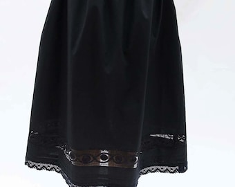 Black Cotton Petticoat: Handmade Lace Trim Victorian Under Slip - Made to Measurements in the UK