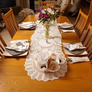 Lace Table Runner Hand Embroidered and Lavishly Adorned with Handmade Lace LUXURY UNIQUE L161cm x W47cm - Shipped from the UK