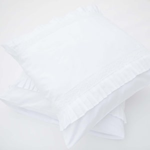 Cotton Shams with Ruffles and Lace Trims Square Pillowcases Square Shams Square Pillow Covers W65cm x L65cm - from the UK shipping worldwide