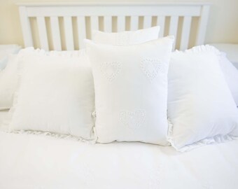 Hand Embroidered Cotton Cushion Cover: Lace or Ruffle Trim