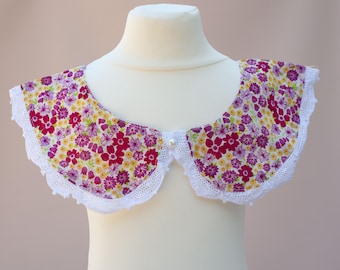 Princess Diana Floral Cotton Collar  Detachable  Adorned with Handmade Lace UK Stock