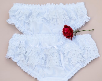 White Cotton Women Knickers Adorned with Lace Trims and Handmade Picots (or others) Made to Measurements in the UK - ALL SIZES