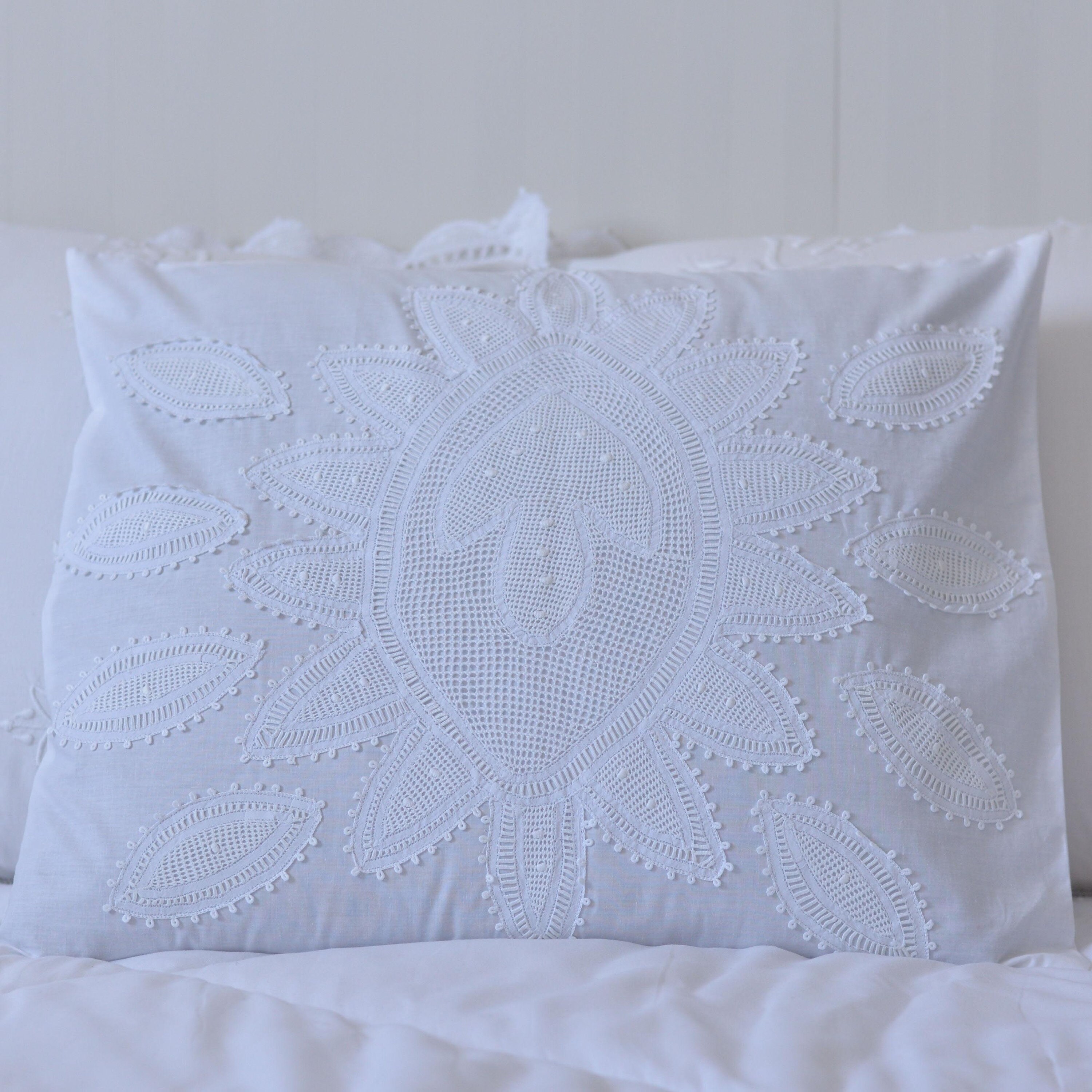 White Cotton Cushion Cover Handmade Lace 100 Cotton Etsy