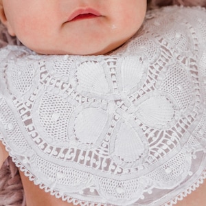 Baby White Bib UNIQUE Handmade Lace Baby Dribble Bib Ideal for Christenings, Weddings, Special Occasions UK Stock