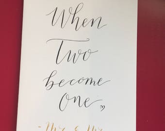 Handmade same-sex wedding cards in a calligraphy font