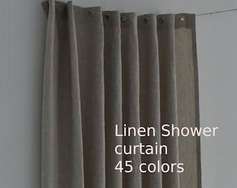 Tende da doccia in lino con occhielli, pannello per tenda da doccia in lino per bagno, tenda da doccia su misura, tenda da doccia in lino lavato a pietra