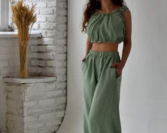 Linen pants & linen top / pants woman / linen top/ linen woman clothing / gift for christmas / linen clothing/ linen pants