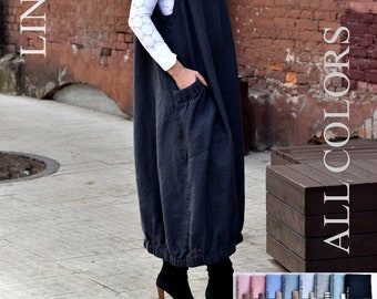 LINEN DRESS, cocktail dress, green dress, black dress, linen dress, wide dress, oversize dress, loose, winter linen dress