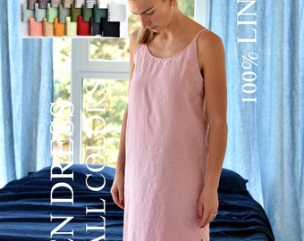 LINEN DRESS / Linen night dress / Linen nightgown / Slip linen dress / Strappy dress / Linen midi dress / Slip dress /