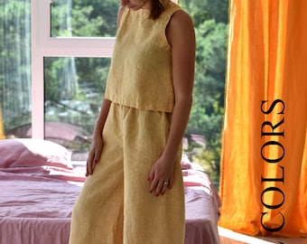 Linen HOME CLOTHES / set set woman / linen set set linen top/ pajama woman clothing / linen pant woman linen clothing/ linen culotte