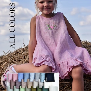 Girl linen dress with swinging ruffles / Pink linen baby dress / more colors available / dress kids/ dress children