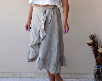 WRAP SKIRT / Long linen skirt / Flax linen skirt / Loose Linen skirt / Linen maxi skirt woman clothing / Linen clothing