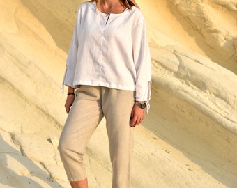 Linnen BROEKEN & TOP / broek vrouw / linnen linnen set linnen top / blouse dameskleding / linnen broek dameslinnen kleding / linnen broek