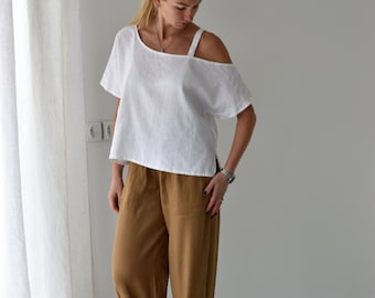 Linnen broek en linnen top / broek vrouw / linnen top / linnen dameskleding / linnen top vrouw / linnen kleding/ linnen broek