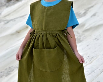 KIDS LINEN APRON Washed linen apron for cooking/ 100% linen / Linen Cotton Kids / Apron Pinafore Apron / Apron with Pockets / Bib Apron