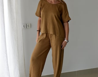 Linnen broek en linnen top / broek vrouw / linnen top / linnen dameskleding / linnen top vrouw / linnen kleding/ linnen broek