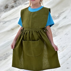 KIDS LINEN APRON Washed linen apron for cooking/ 100% linen / Linen Cotton Kids / Apron Pinafore Apron / Apron with Pockets / Bib Apron
