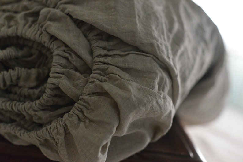 Linen fitted sheet in a natural grey color Queen King Twin 100/% Flax Softened Sheet grey linen bedding grey flax grey fitted sheet
