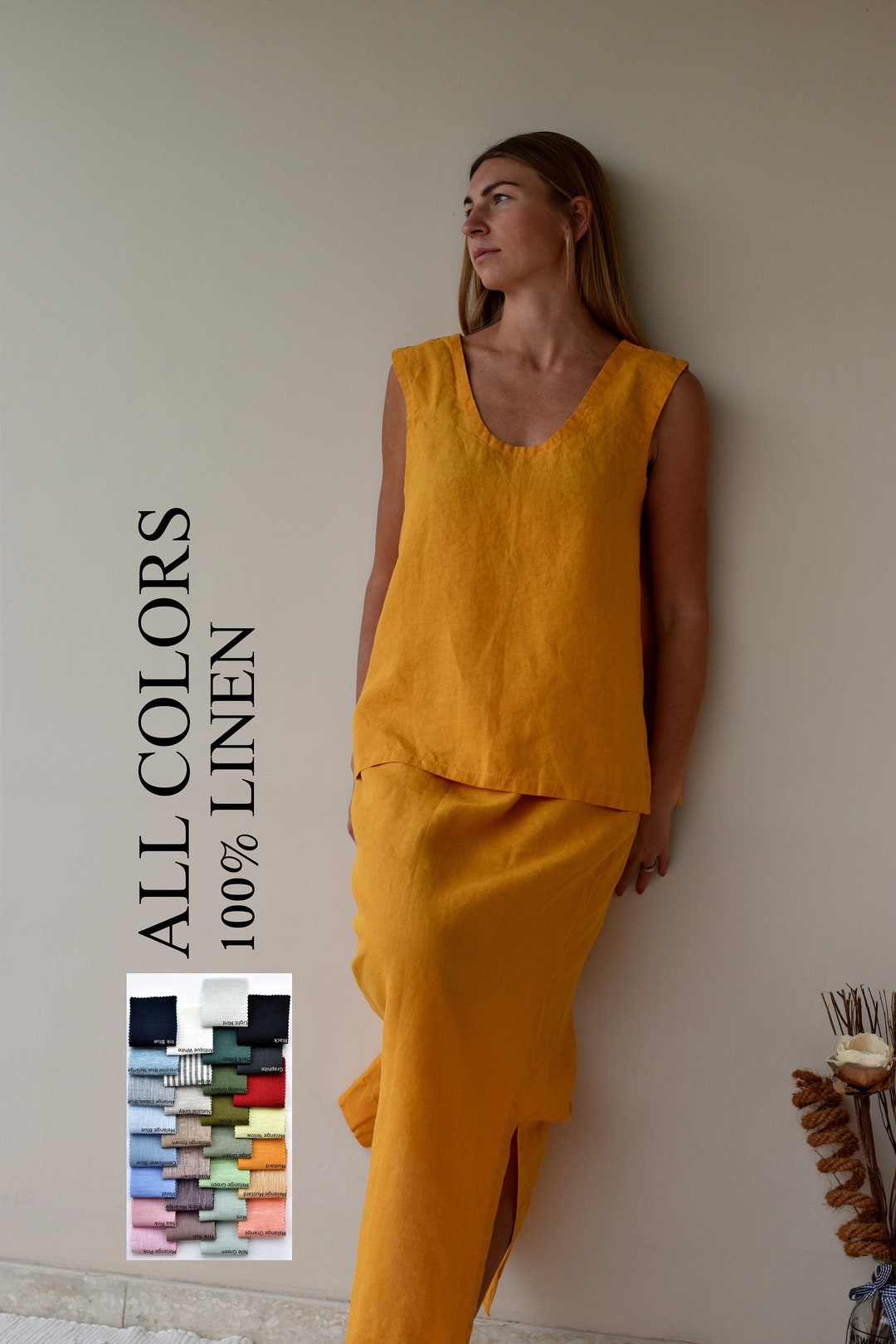 Lino Ropa Ropa de lino / conjunto de mujer / conjunto de falda de lino y top de ...
