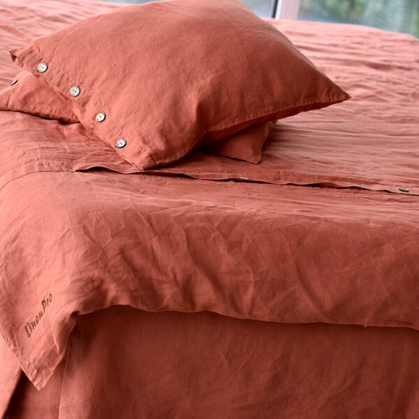 DUVET COVER set & pillow with button color / Stone Washe Seamless full king quilt linen duvet cover king Full / organic linen duvet cover