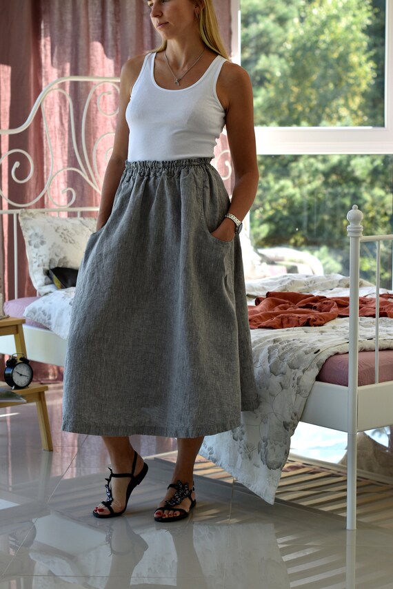 LINEN SKIRT / Long Linen Skirt / Flax Linen Skirt / Loose