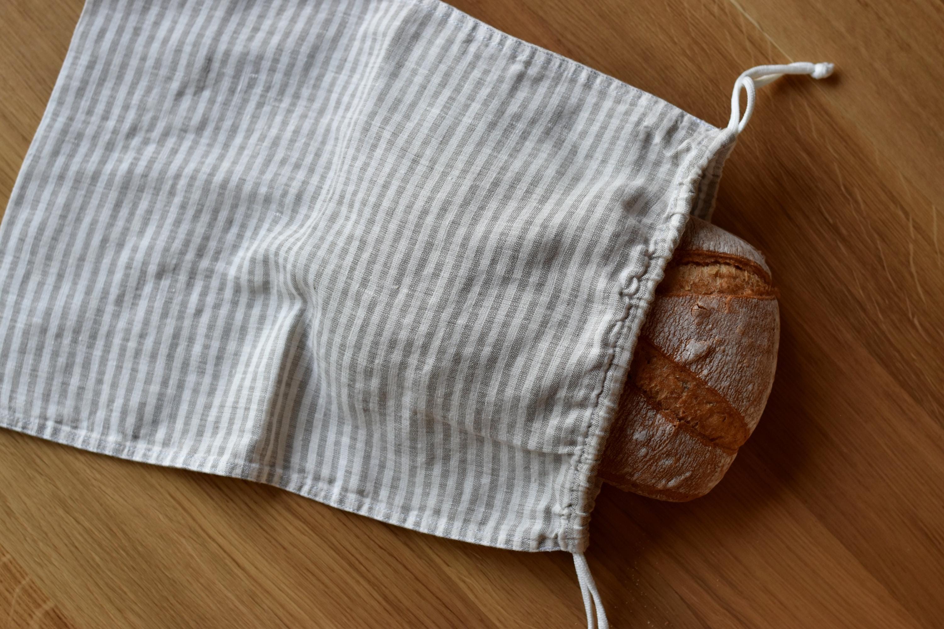 Embroidered Linen Bread Bag for Food Storage, With Drawstring ...