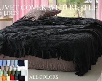 DUVET COVER ruffle set & pillow with ruffle Stone Washed Seamless full king quilt linen duvet cover king Full duvet cover queen flax duvet