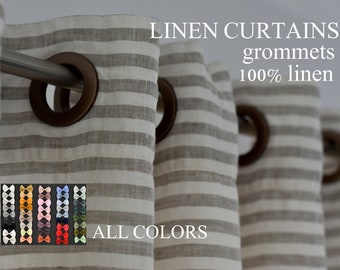LINEN CURTAINS panel with GROMMETS, drape with eyelets, curtain with ringlets, 100% Linen Curtain. Stonewashed Linen Window Panel