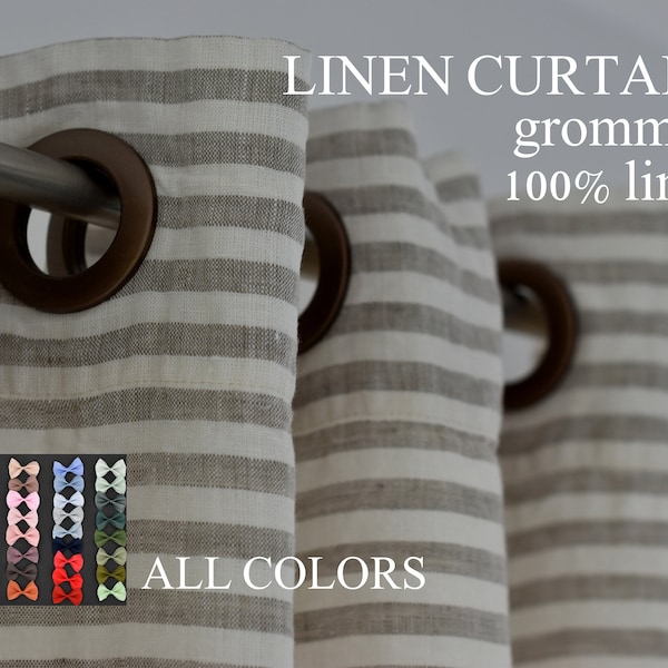 LINEN CURTAINS panel with GROMMETS, drape with eyelets, curtain with ringlets, 100% Linen Curtain. Stonewashed Linen Window Panel