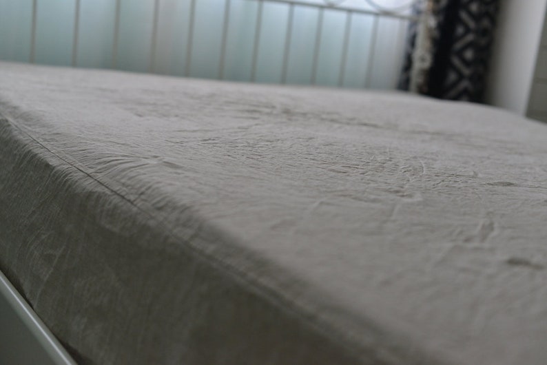 Linen fitted sheet in a natural grey color Queen King Twin 100/% Flax Softened Sheet grey linen bedding grey flax grey fitted sheet