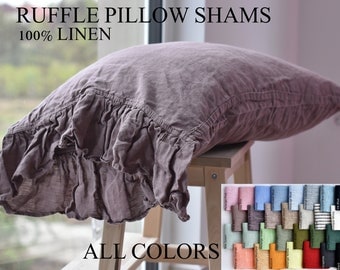 Linen pillow case with RUFFLES in a palette color Washed 100% linen Queen King Standard linen bedding Linen Pillow Shams