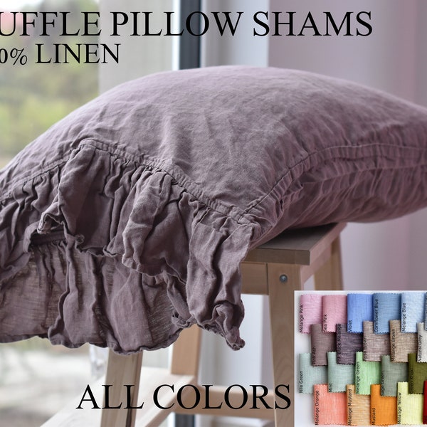 Federa per cuscino in lino con Ruffles in una tavolozza di colori Lavato 100% lino Queen King Biancheria da letto standard in lino Federe per cuscini in lino