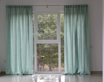 100% Organic Linen Curtain. Stonewashed Linen Window Panel. Linen curtains with hidden tab. Linen Curtain Panel.