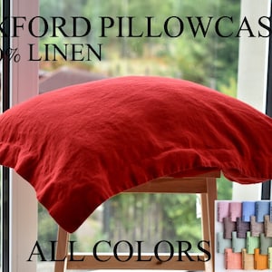 PILLOW CASE linen OXFORD with 2&quot; flange-body pillow pre wash linen pillowcase Graphite pillow Housewife Queen King Standard sizes body cover