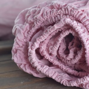 Linen fitted sheet in a Melange Pink color Queen King Twin 100% Flax Softened Sheet rose linen bedding