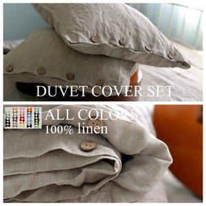 DUVET COVER set & pillow with button closure natural grey color Stone Washed Seamless full king quilt linen duvet cover king Full