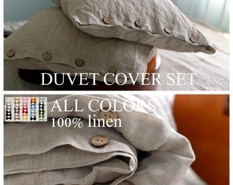 DUVET COVER set & pillow with button closure natural grey color Stone Washed Seamless full king quilt linen duvet cover king Full