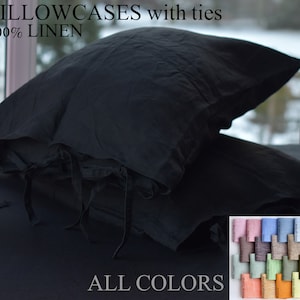 Linen PILLOWCASE TIES Stone Washed Softened Envelope closure linen pillow case Standard Queen King linen pillow cover - lumbar - body pillow