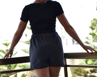 LINEN SHORTS / linen shorts with lapels / plus size shorts / pajama short / plus size shorts for woman / linen loose shorts / woman