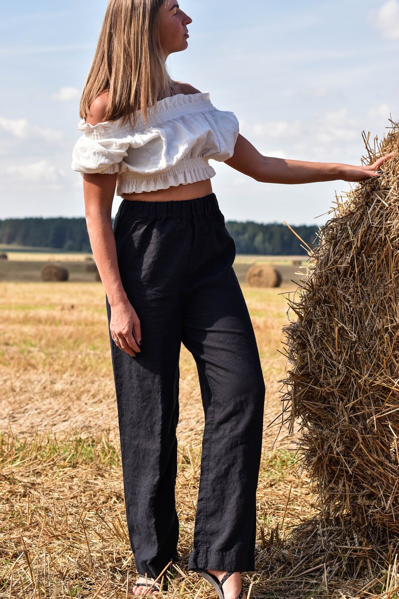 Linen Cropped Blouson Top