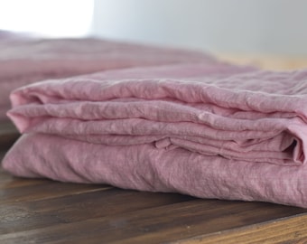 Linen flat sheet in a melange pink color Queen King Twin 100% Flax Softened Sheet rose linen bedding