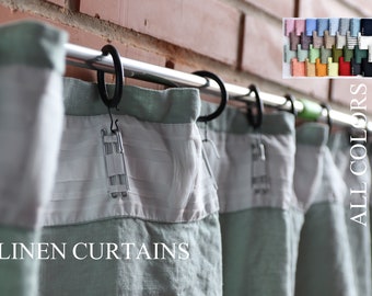 100% Organic Linen Curtain. Stonewashed Linen Window Panel. Linen curtains with rings. Linen Curtain Panel.