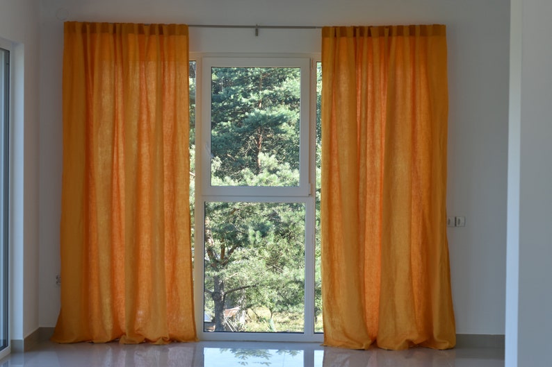 100% Organic Linen Curtain. Stonewashed Linen Window Panel. Linen curtains with hidden tab. Linen Curtain Panel. image 6